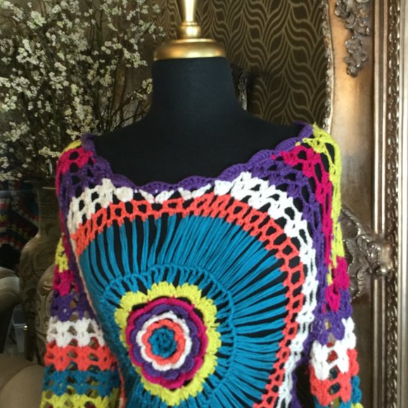 Sioni teal sunbrust print crochet top - Picture 3 of 7